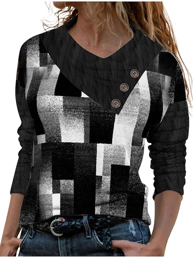 Women's T shirt Tee Graphic Geometric Color Block Black Light Grey Dark ...