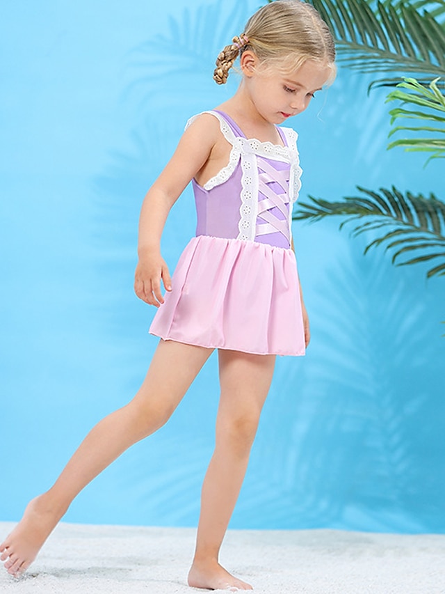 Kids Girls' One Piece Swimwear Outdoor Patchwork Active Ruffle Bathing ...