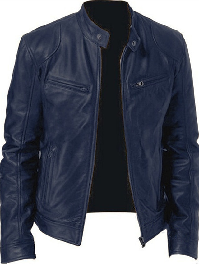 Men's Faux Leather Jacket Biker Jacket Motorcycle Jacket Daily Thermal ...