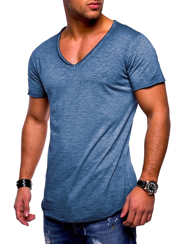  Men's T shirt Tee V Neck Blue Green White Black V Neck Short Sleeve Solid Color Clothing Clothes Casual Muscle