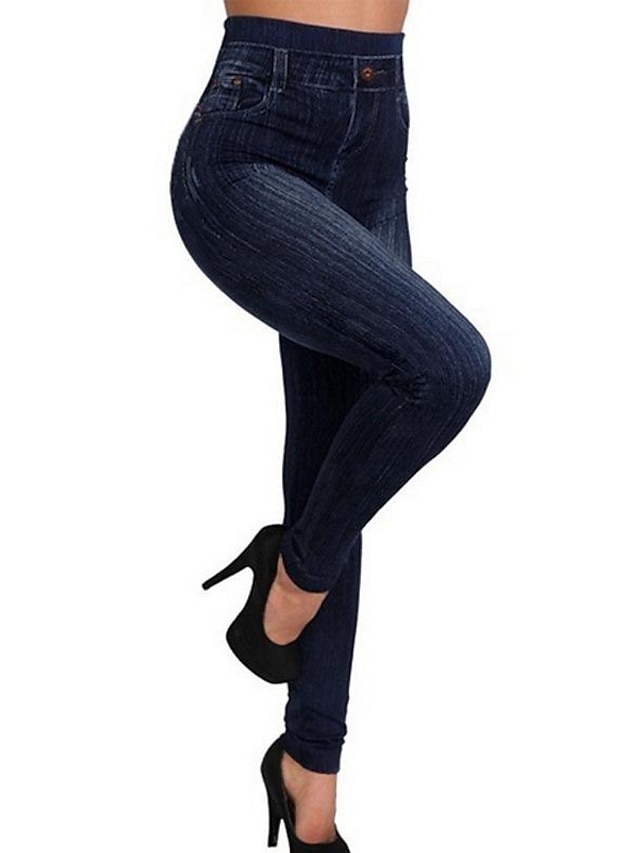  Calças de moda feminina leggings até o tornozelo calças casual fim de semana elástico cor sólida controle de barriga levantamento de bunda cintura alta skinny azul escuro 2xl