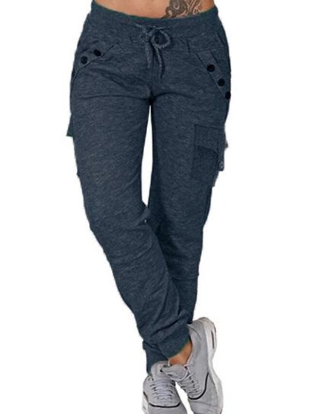Women's Sweatpants Joggers Cargo Pants Blue Pink Light Grey Mid Waist