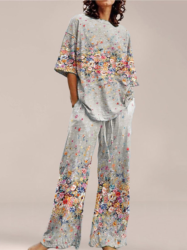Women's Loungewear Sets Nighty 2 Pieces Flower Fashion Comfort Home ...