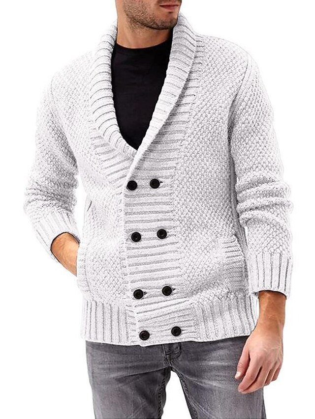  Men's Sweater Cardigan Sweater Cable Knit Knitted V Neck Going out Weekend Clothing Apparel Winter Fall White Black M L XL