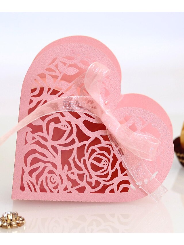  Wedding Heart Gift Boxes Non-woven Paper Ribbons 100pcs