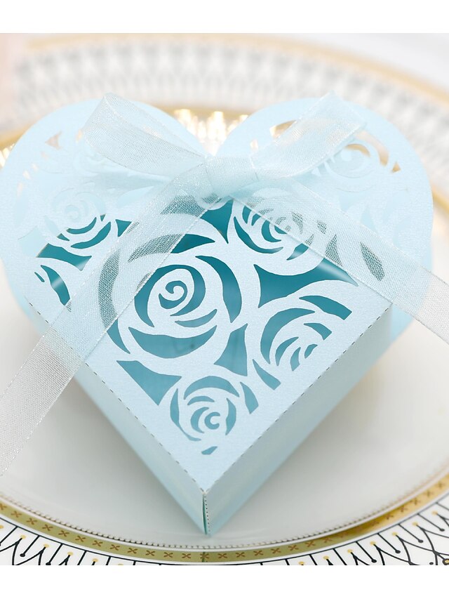  Wedding Heart Gift Boxes Non-woven Paper Ribbons 100pcs