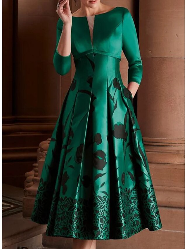  abito midi verde smeraldo da donna abito verde manica 3/4 stampa floreale estate primavera scollo a V moda 2023 3xl