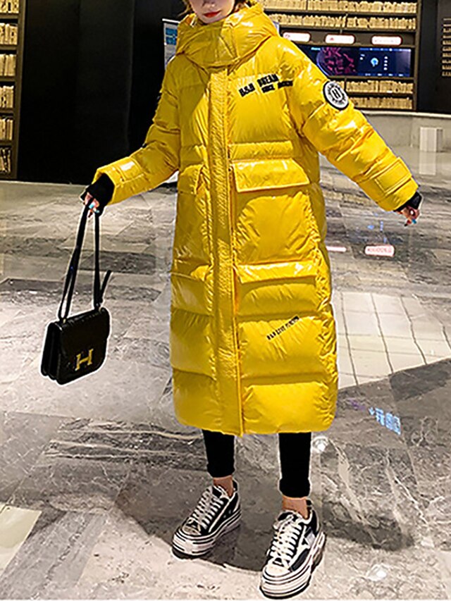 Women's Down Jacket Winter Jacket Windproof Warm Daily Going out Pocket Print Zipper Active