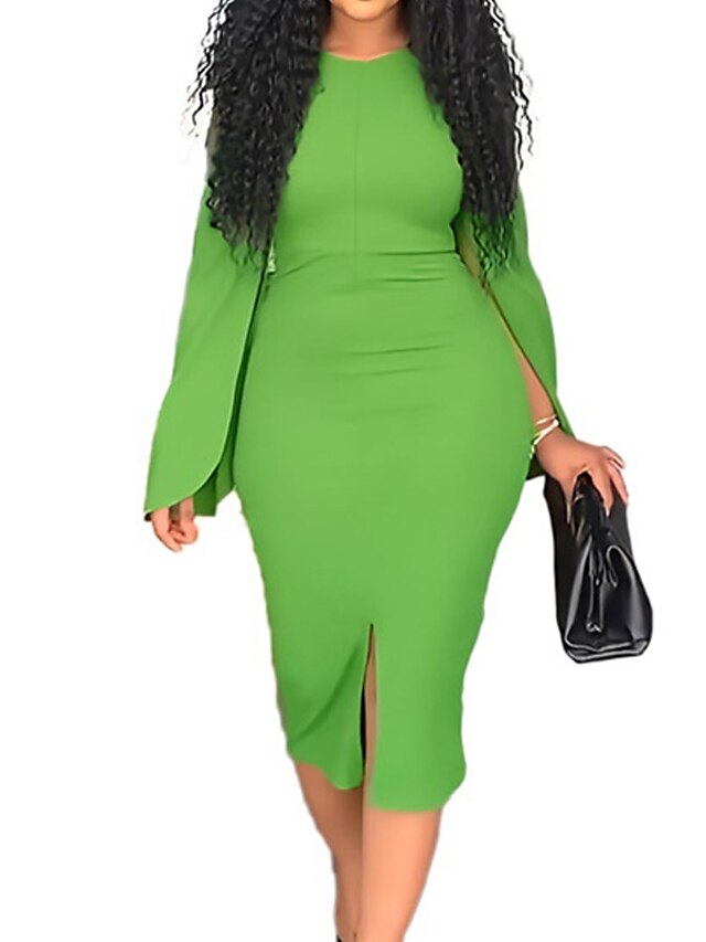 Women‘s Semi Formal Party Dress Wedding Guest Dress Cocktail Dress Sheath Dress Midi Dress Green 8269