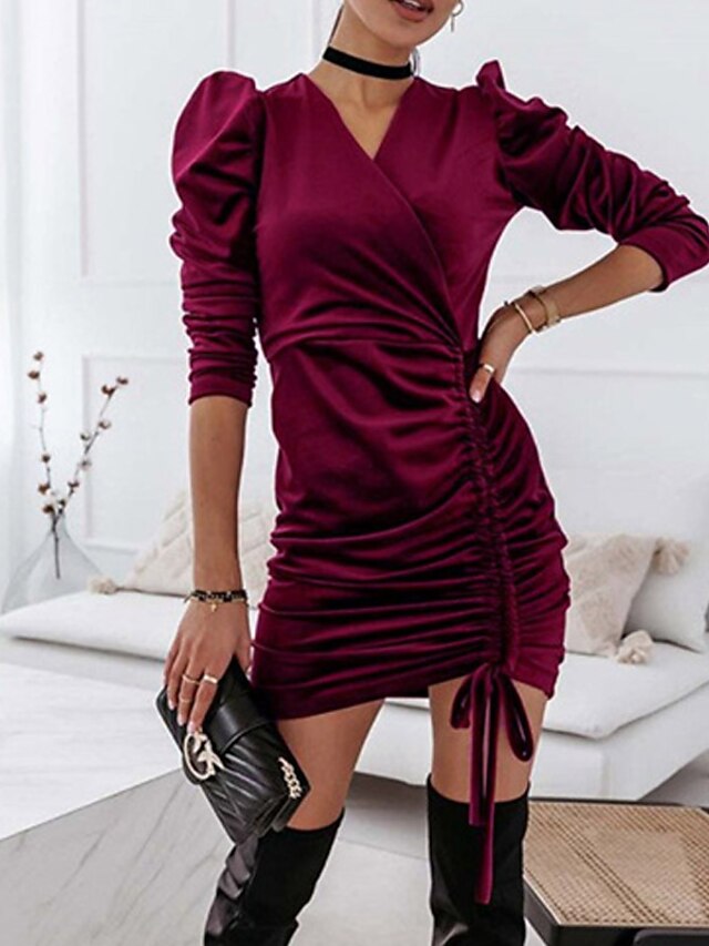 Women's Velvet Dress Bodycon Sheath Dress Mini Dress Black Wine Green