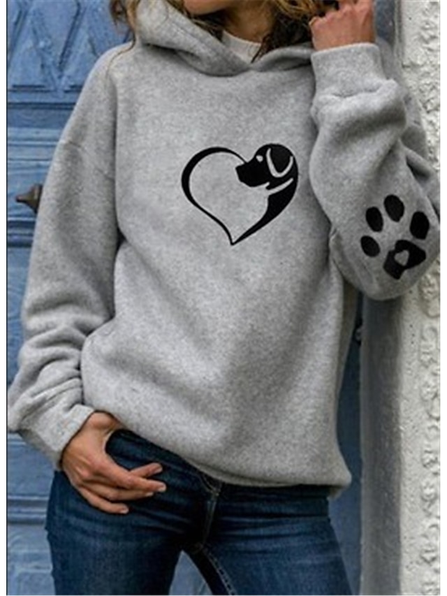 Women's Pullover Hoodie Sweatshirt Pullover Dog Heart Print Daily Sports Hot Stamping Active Streetwear Clothing Apparel Hoodies Sweatshirts  Green Blue