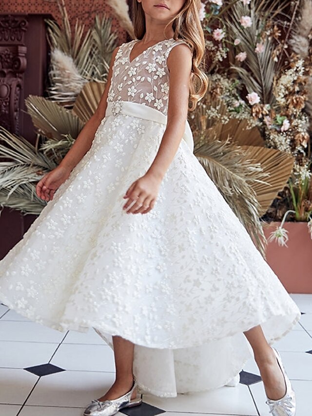 A-line Satin Asymmetrical Flower Girl Dress