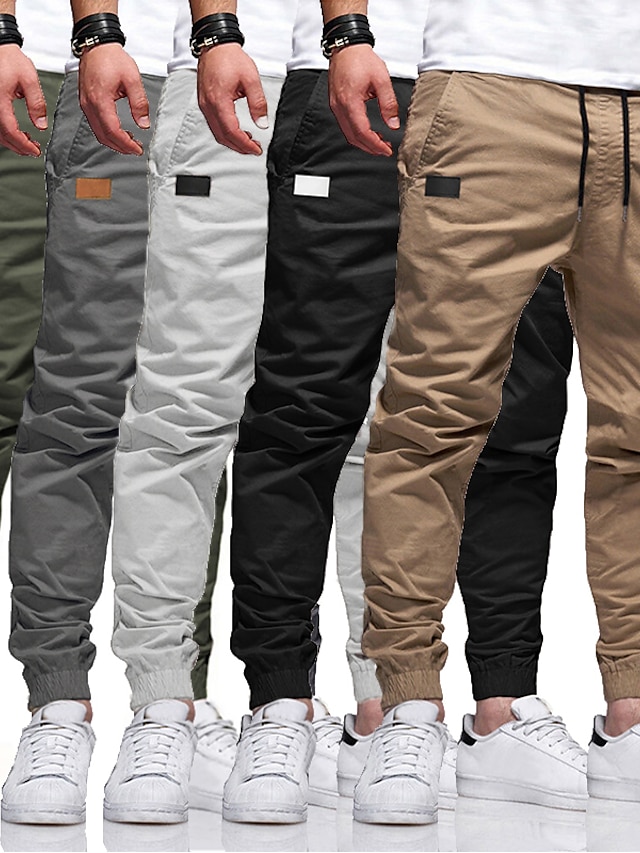  Men's Cargo Pants Joggers Trousers Casual Pants Drawstring Elastic Waist Elastic Cuff Solid Color Sports Outdoor Running Cotton Streetwear Workout ArmyGreen Black