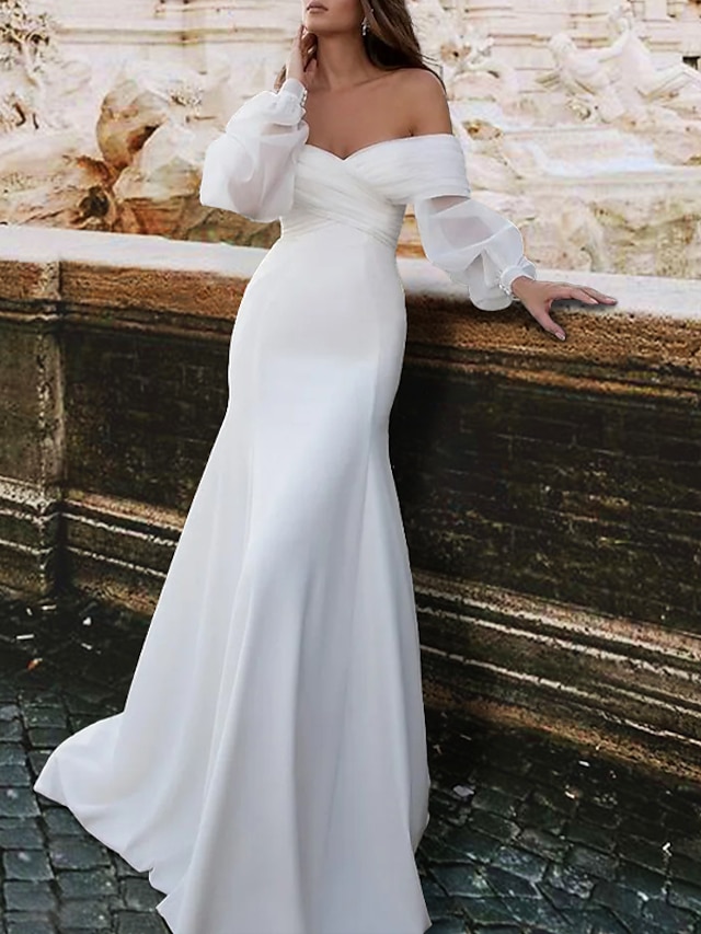 Reception Simple Wedding Dresses Mermaid / Trumpet Off Shoulder Long ...