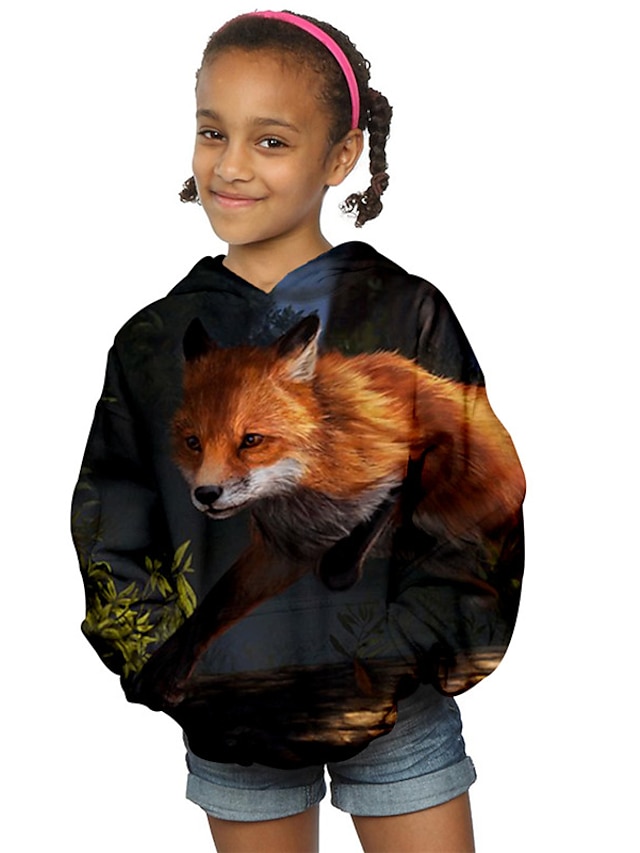 Girls 3D Animal Fox Hoodie Long Sleeve 3D Print Fall Winter Fashion   Fvwljo1662620998380 