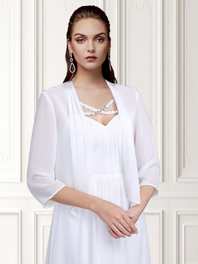  Shawls Bolero Ladies Elegant Casual Daily 3/4 Length Sleeve Chiffon Wedding Guest Wraps With Pure Color For Wedding Spring & Summer