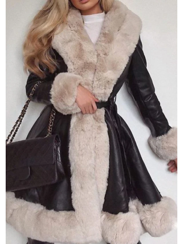 Women's Faux Fur Coat Comtemporary Contemporary Casual With Belt Fur ...