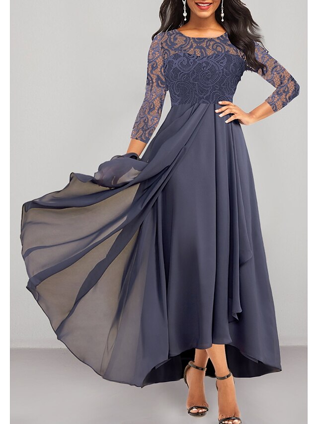 Women's Chiffon Dress Swing Dress Maxi Long Dress Blue 3 4 Length 