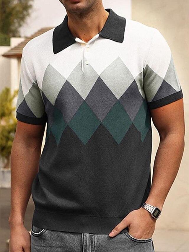 Men's Polo Shirt Knit Polo Sweater Golf Shirt Muscle Black Tribal