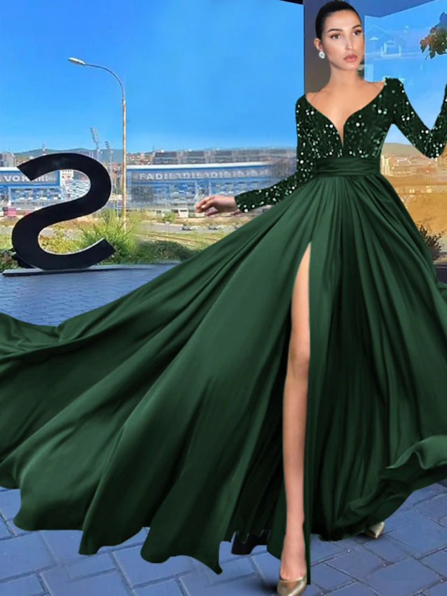 A-Line Evening Gown Sparkle Black Dress Plus Size Wedding Guest Prom ...