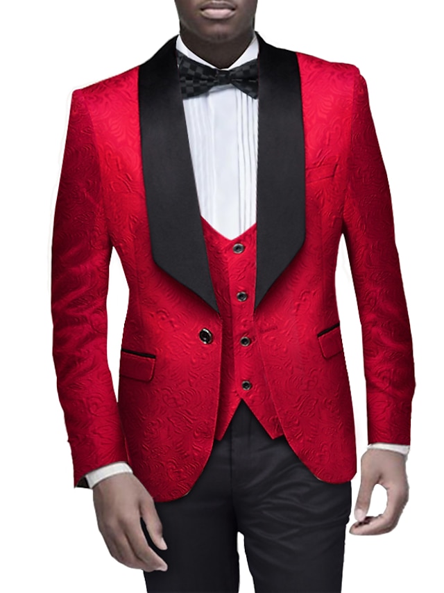 Black White Pink Men's Party Prom Tuxedos 3 Piece Jacquard Solid ...