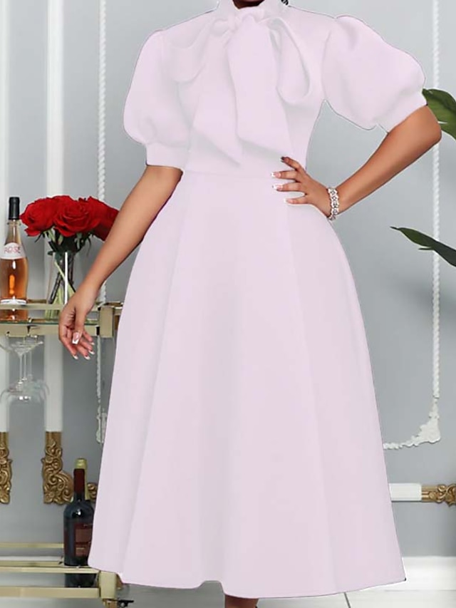 Women‘s Plus Size Curve Easter Dress Turtleneck Party Dress Solid Color Short Sleeve Spring Fall Elegant Prom Dress Maxi Dress Formal Dress