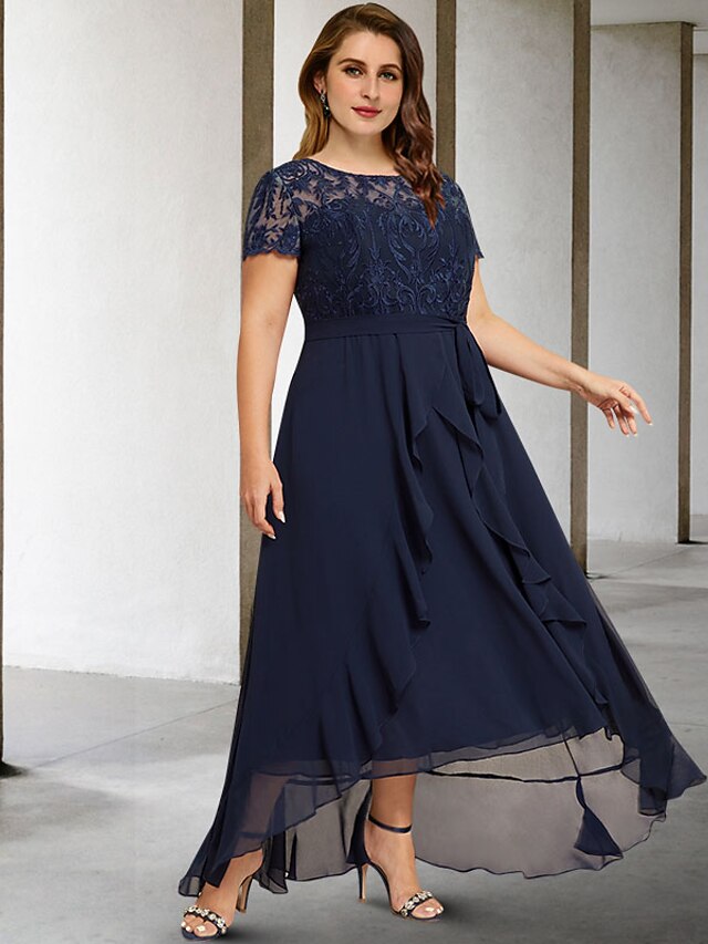 Short Sleeve Jewel Neck Chiffon Formal Dress Sage