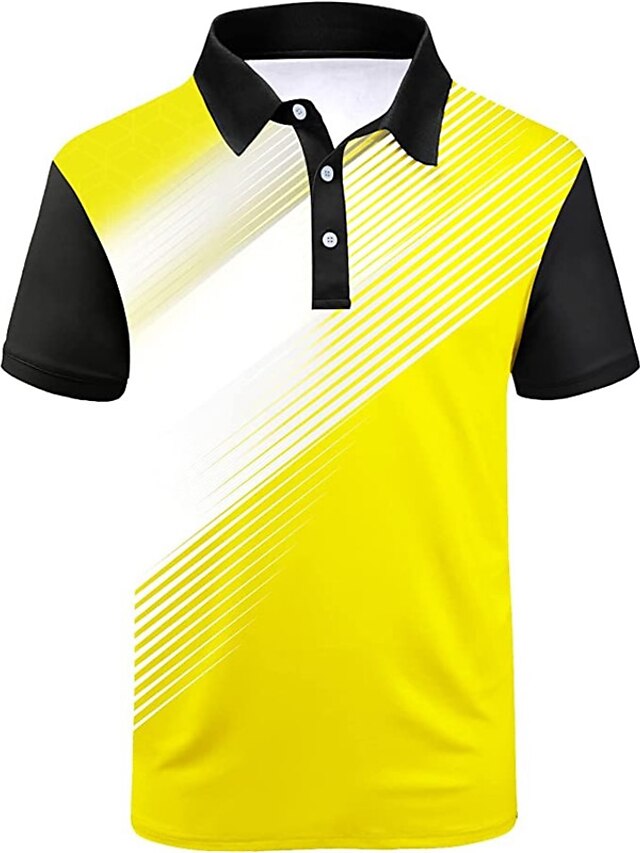  Men's Collar Polo Shirt Golf Shirt Striped Turndown Yellow 3D Print Outdoor Street Short Sleeves Button-Down Print Clothing Apparel Fashion Casual Breathable / Summer / Spring / Summer