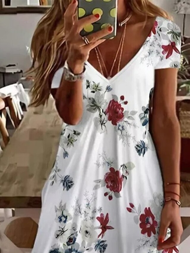 Women's Casual Dress Floral Dress Mini Dress Black White Pink Floral