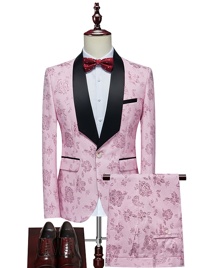  smoking da sera formale da matrimonio nero rosa da uomo San Valentino collo a scialle grafico in 2 pezzi vestibilità standard monopetto a un bottone 2024
