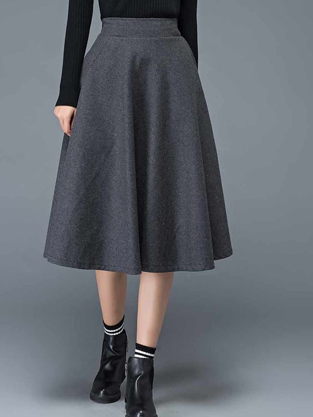  Women's Skirt Swing Work Skirts Midi Skirts Pocket Solid Colored Street Daily Polyester Elegant Fashion Streetwear Casual Black Wine Gray