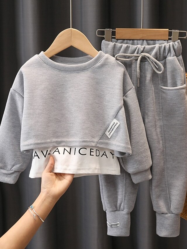 Girls' 3D Solid Color Letter Hoodie & Sweatpants Set Clothing Set Long