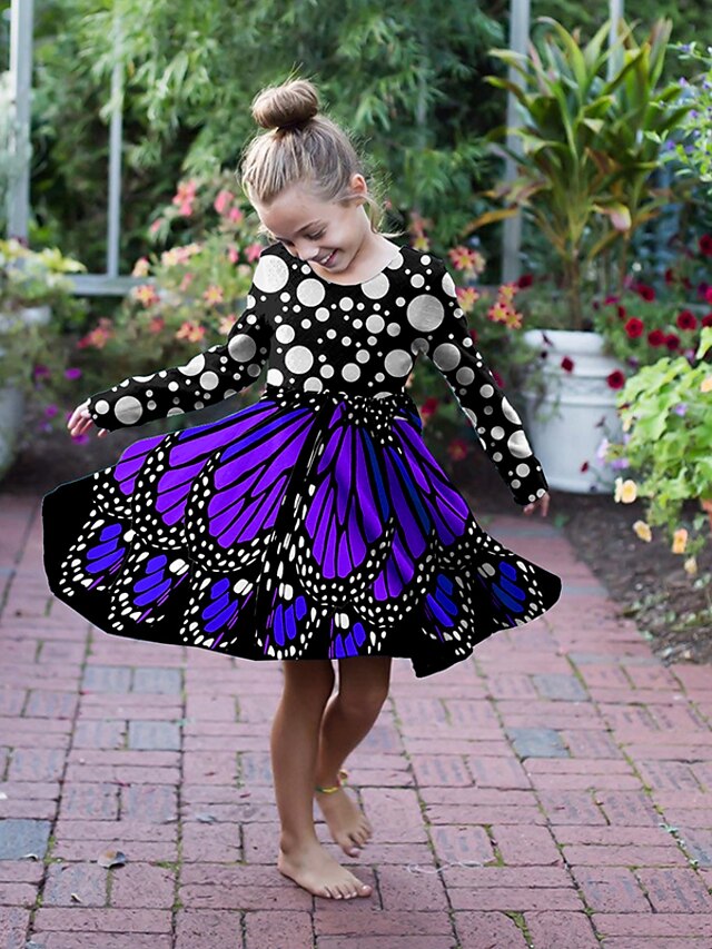 Girls' 3D Animal Butterfly Dress Long Sleeve 3D Print Fall Winter Daily ...