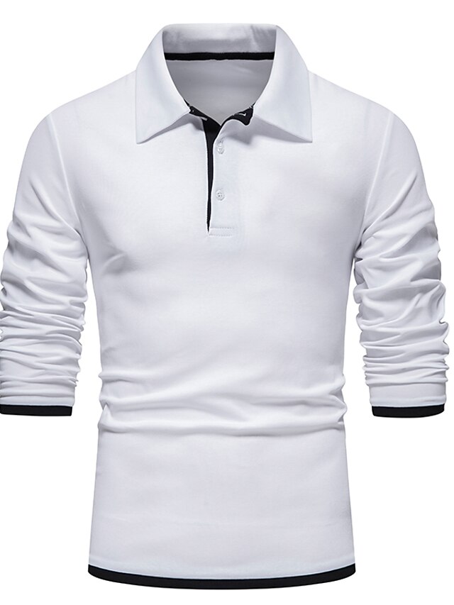  Herre POLO T-skjorte Golf skjorte Avslappet Daglig Klassisk krage Kneppet krage Langermet Fritid Fargeblokk Knapp foran Vår sommer Normal Svart Hvit Navyblå lysegrå POLO T-skjorte