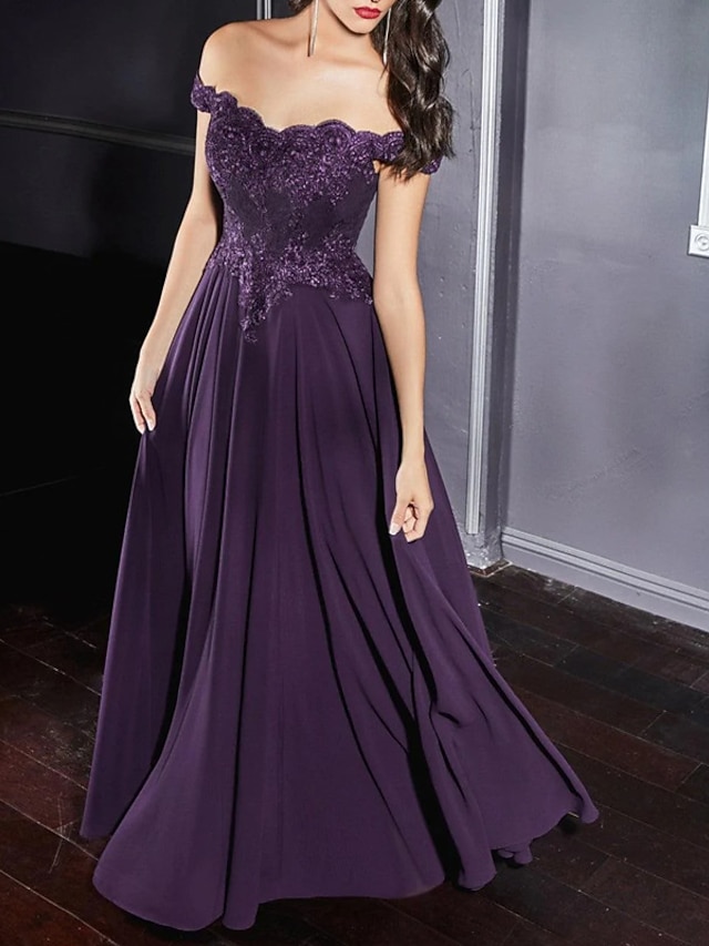 Weitese Dress A-Line Elegant Wedding Guest Black Tie Floor Length Sleeveless Off Shoulder Satin With Slit Evening Dress