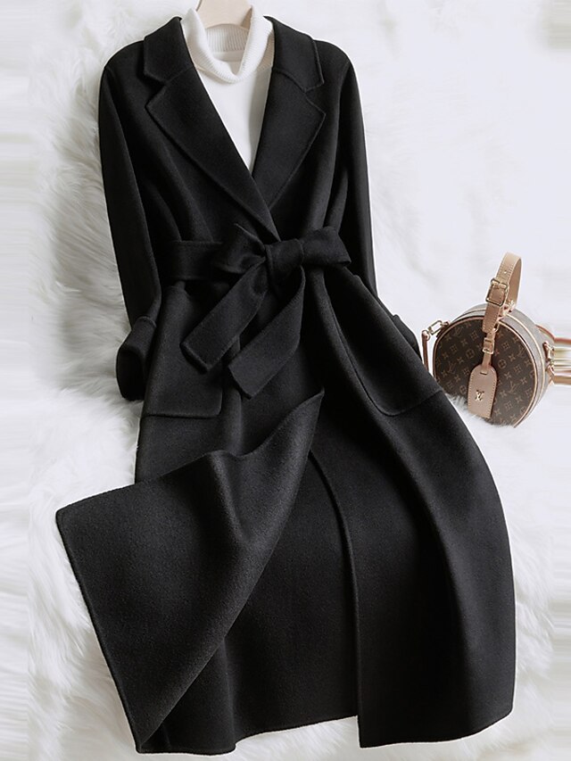 Women's Winter Coat Long Overcoat Single Breasted Lapel Trench Coat