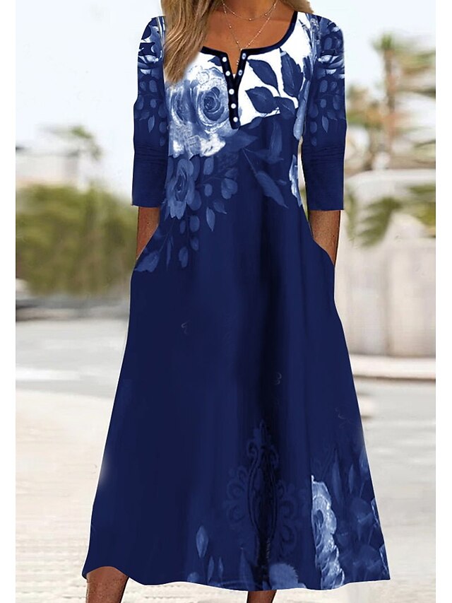 Robe milongue Femme Robe casual Manches 3/4 Hiver Automne Moderne