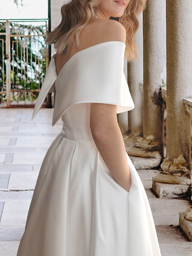 Reception Little White Dresses Wedding Dresses A-Line Off Shoulder Cap ...