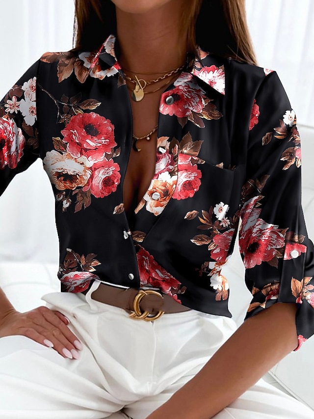 Women's Black Floral Print Casual T Shirt main image 1