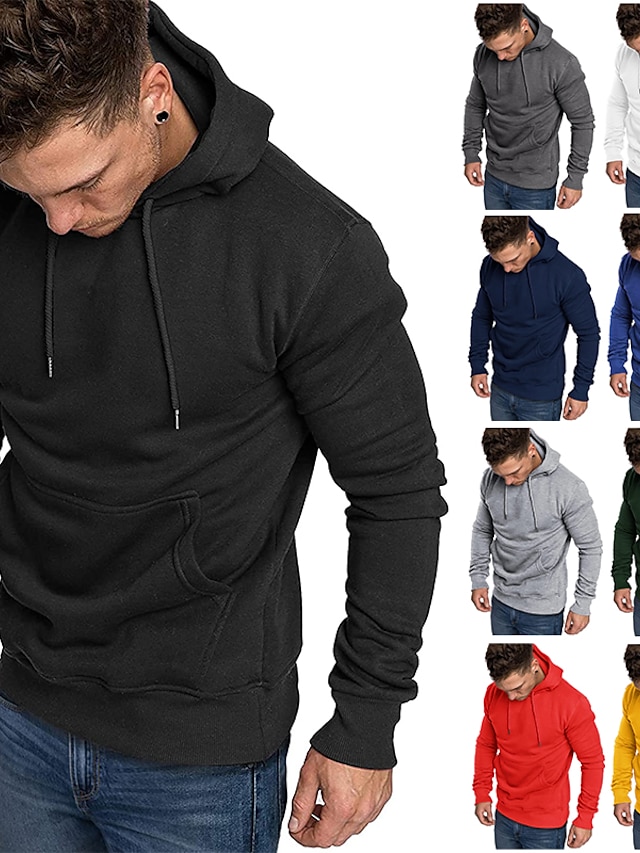  Men's Hoodie Pullover Black White Yellow Pink Red Hooded Solid Color Work Sports & Outdoor Casual Cool Sportswear Work Winter Fall & Winter Clothing Apparel Hoodies Sweatshirts 