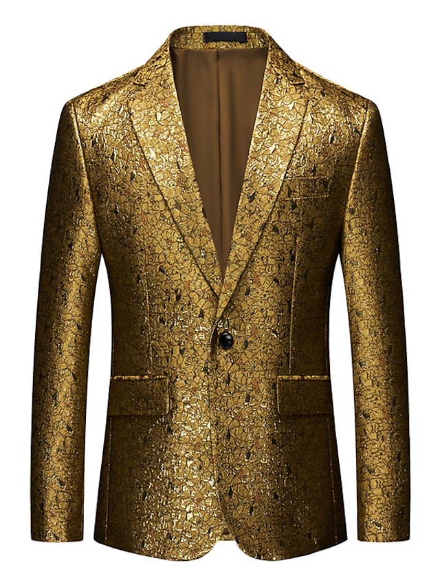  Мужской модный блестящий блестящий пиджак для вечеринок больших размеров, стандартный однотонный, однобортный, с одной пуговицей, золото 2024