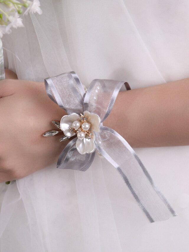  Wedding wrist flowers Wrist Corsages Wedding / Wedding Party Silk Like Satin / Bead / Beads Wedding