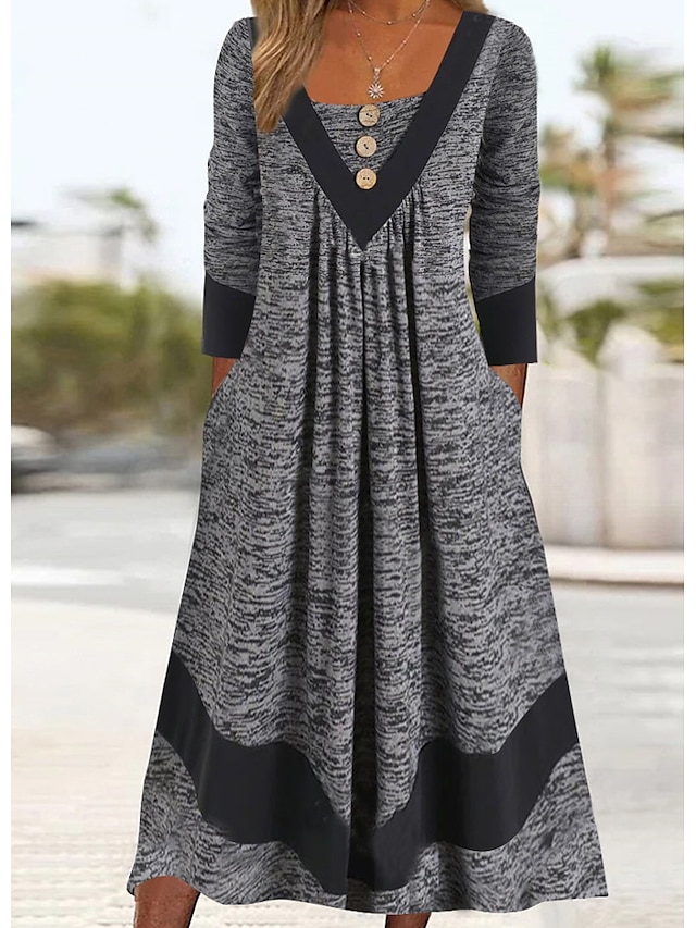 Women's Casual Dress Swing Dress Print Dress Midi Dress Dark Gray 3/4 ...