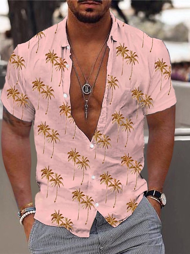  Men's Summer Hawaiian Shirt Shirt Print Graphic Patterned Hawaiian Aloha Coconut Tree Design Turndown Street Casual Button-Down Print Short Sleeve Tops Designer Casual Fashion Breathable Green White