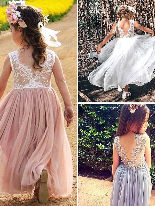 ALine Floor Length Flower Girl Dress Wedding Party Girls Cute Prom