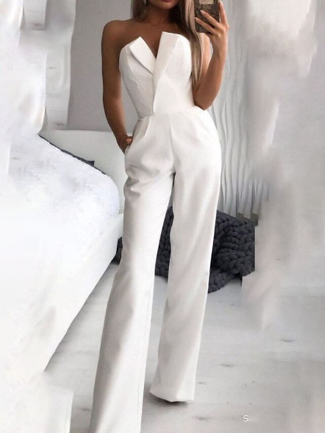 Women's Jumpsuit Clean Fit Wedding High Waist Solid Color Strapless ...