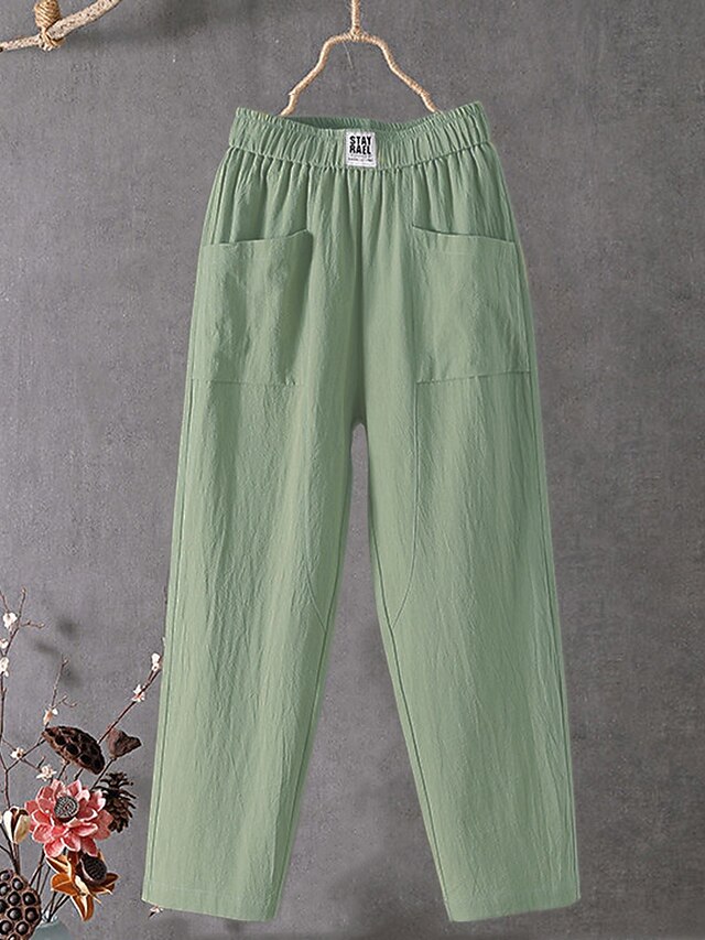 Cotton Linen Mid-Rise Baggy Pants