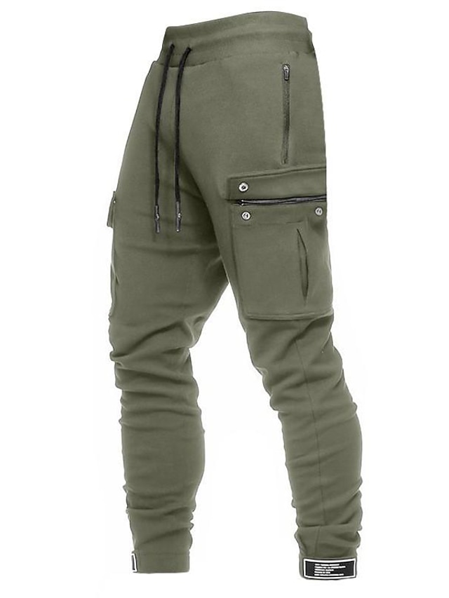  Men's Sweatpants Cargo Pants Trousers Drawstring Elastic Waist Multi Pocket Full Length Cotton Casual Athleisure Dark Grey Army Green