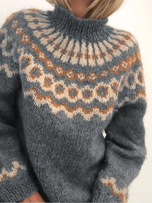 Women's Pullover Sweater Classic Style Multi Color Geometic Ethnic ...