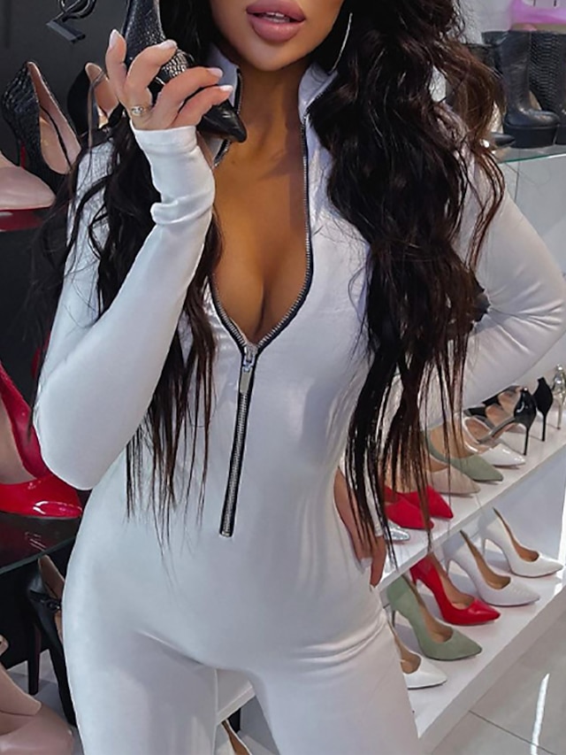 Short Zipper Bodycon Jumpsuit 